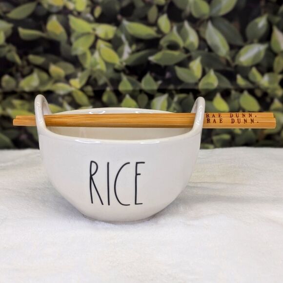 Rae Dunn RICE Bowl with Chopsticks - Picture 1 of 7